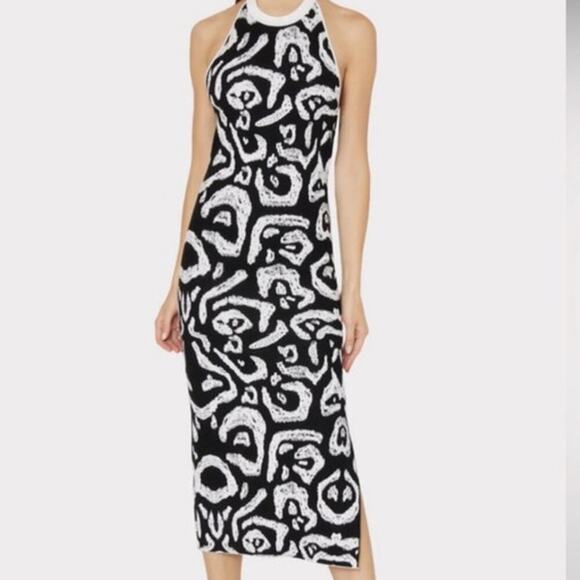 Milly Women's Jacquard Halter Dress Stretch Black/Ecru Size Medium NWT - Picture 2 of 12